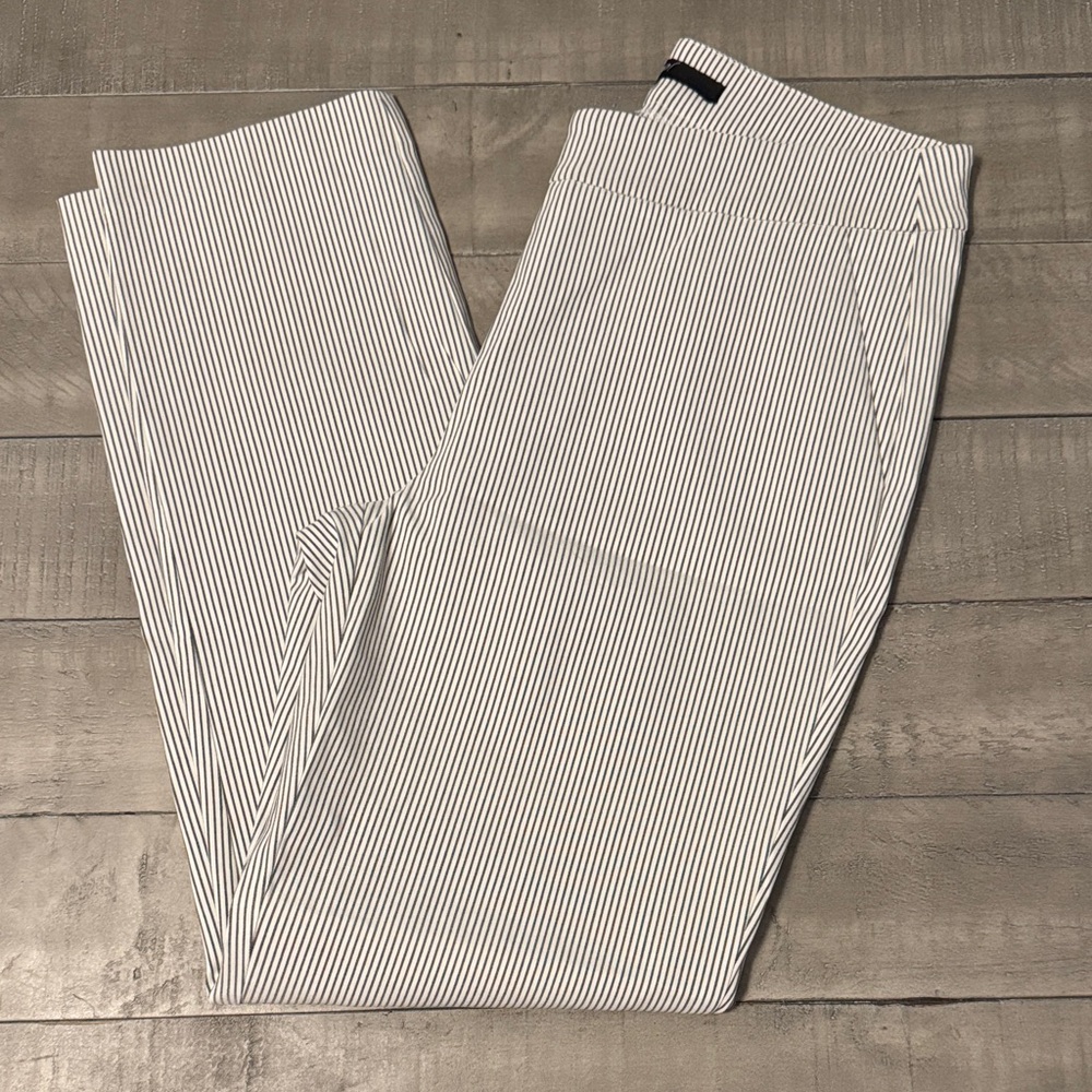 Dark Grey (blackish) and White Striped Women’s Ankle Dress Pants